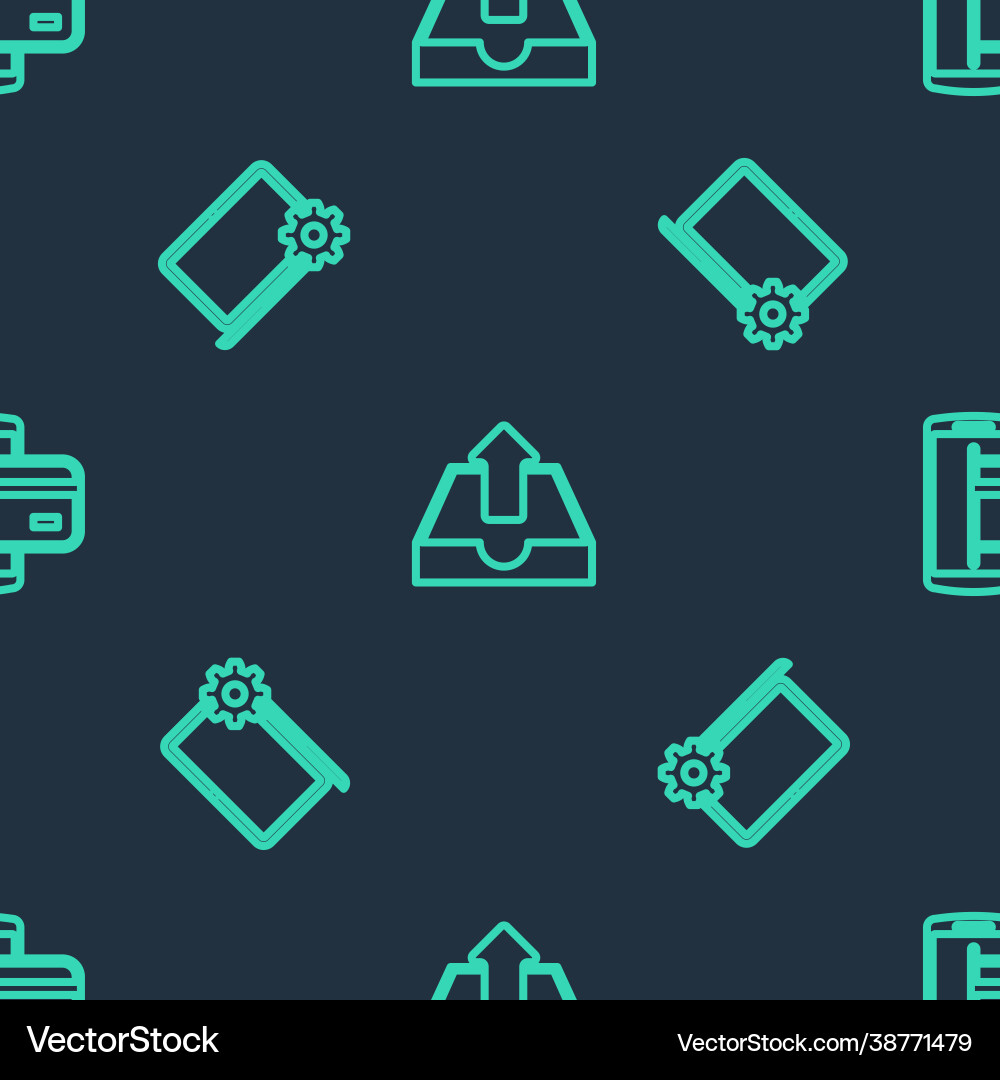 Set line upload inbox laptop and gear nfc Set line upload inbox laptop and gear nfc vector image