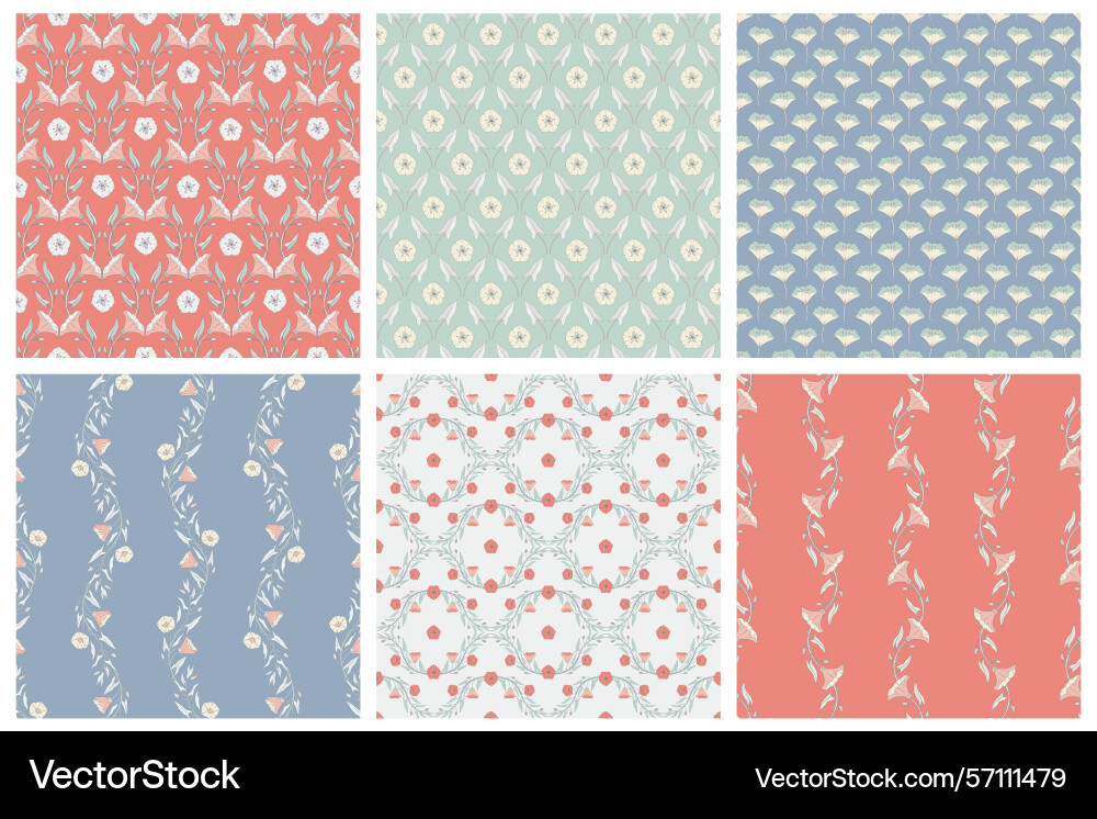 Set of various seamless patterns with bindweed Vector Image