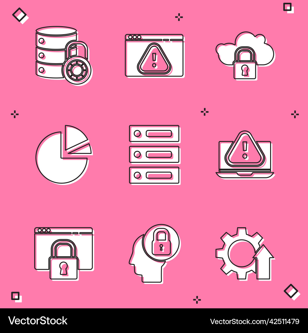 Set server security with lock browser exclamation Set server security with lock browser exclamation vector image