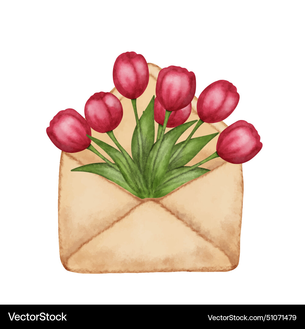 Spring flower bouquet in envelope vintage letter Vector Image