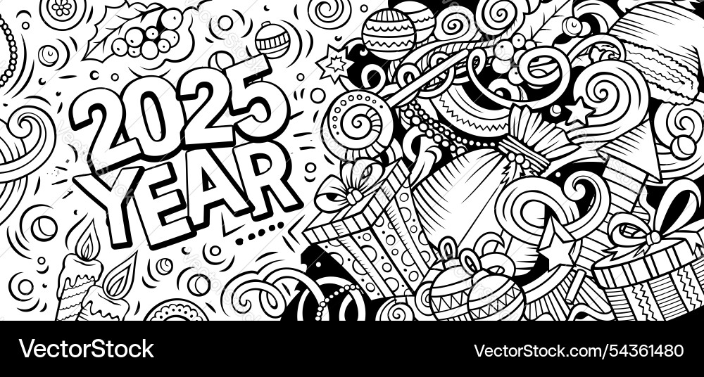 2025 doodles horizontal new year objects 2025 doodles horizontal new year objects vector image