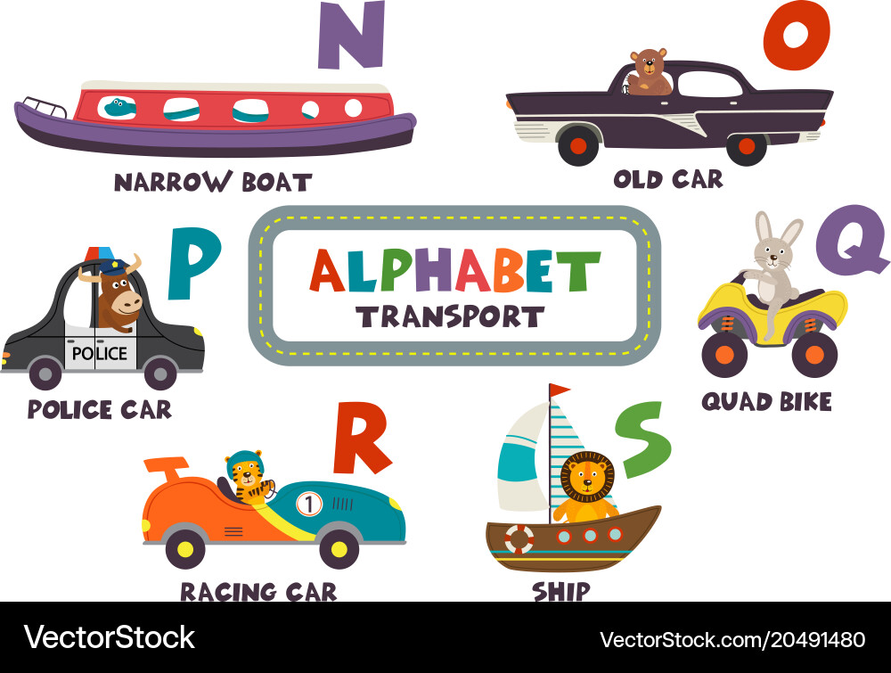 Alphabet Transport Animals Vector Image