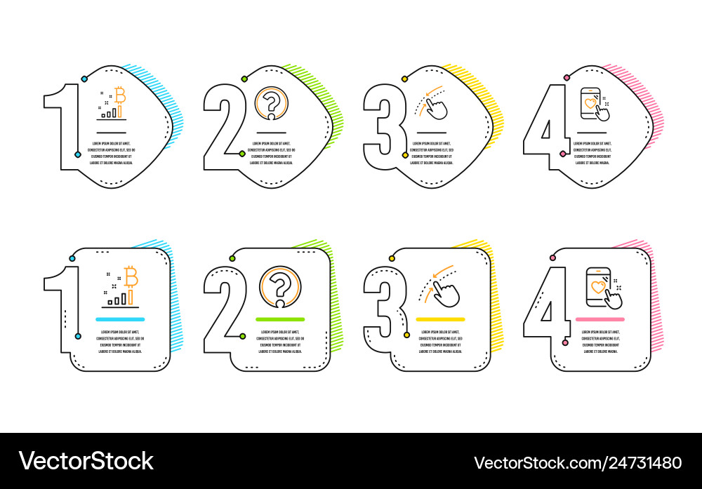 Bitcoin graph swipe up and question mark icons Bitcoin graph swipe up and question mark icons vector image