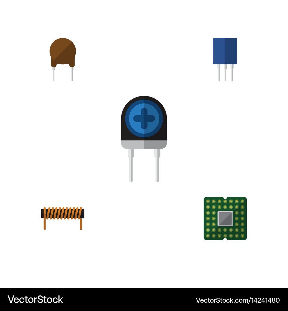 Flat device set of unit triode bobbin and other vector image