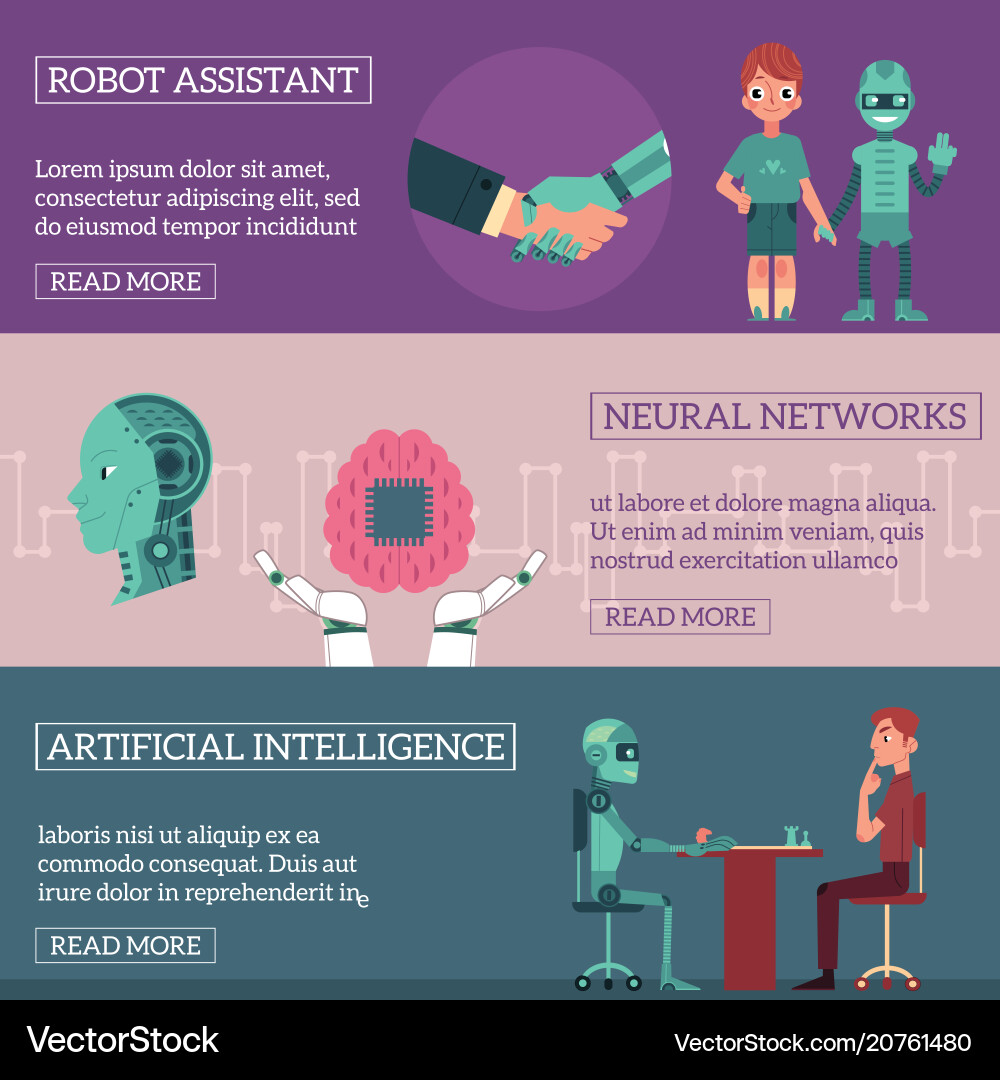 Flat fuman robots interaction symbols banner set Vector Image