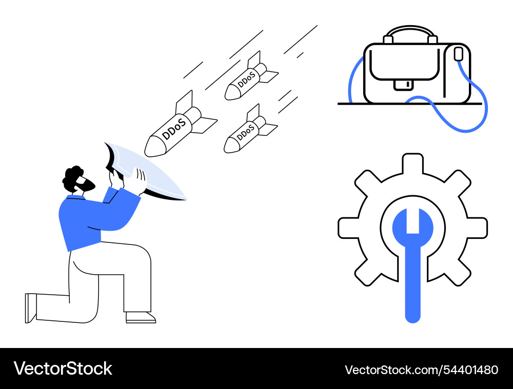 Man defending against ddos attacks with shield Vector Image