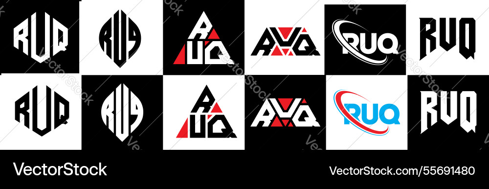 Ruq letter logo design in six style polygon Vector Image