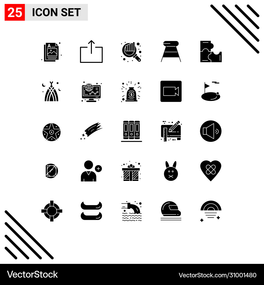 Set 25 solid glyphs on grid for puzzle game Vector Image
