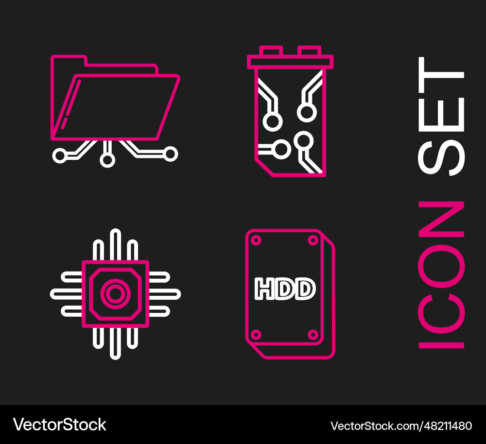 Set line hard disk drive hdd processor video vector image