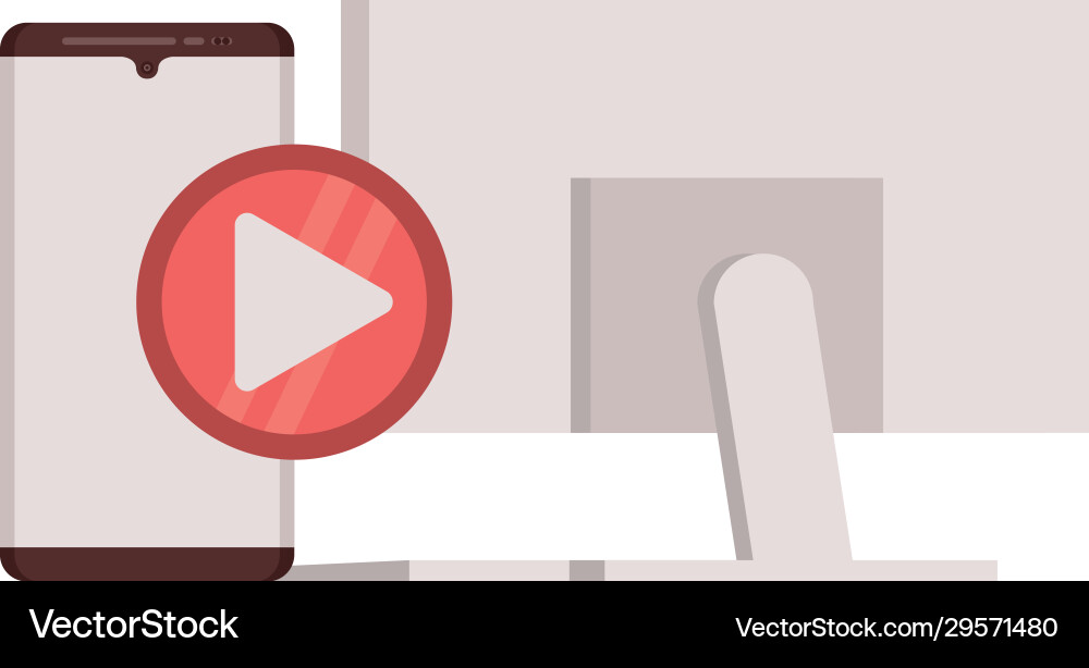 Smartphone with play button and desktop Smartphone with play button and desktop vector image