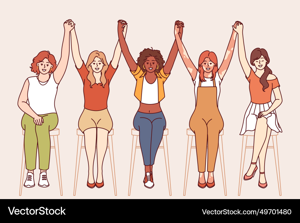Team unterschiedlicher Frauen stellen zusammen als Zeichen Team unterschiedlicher Frauen stellen zusammen als Zeichen vektorbild