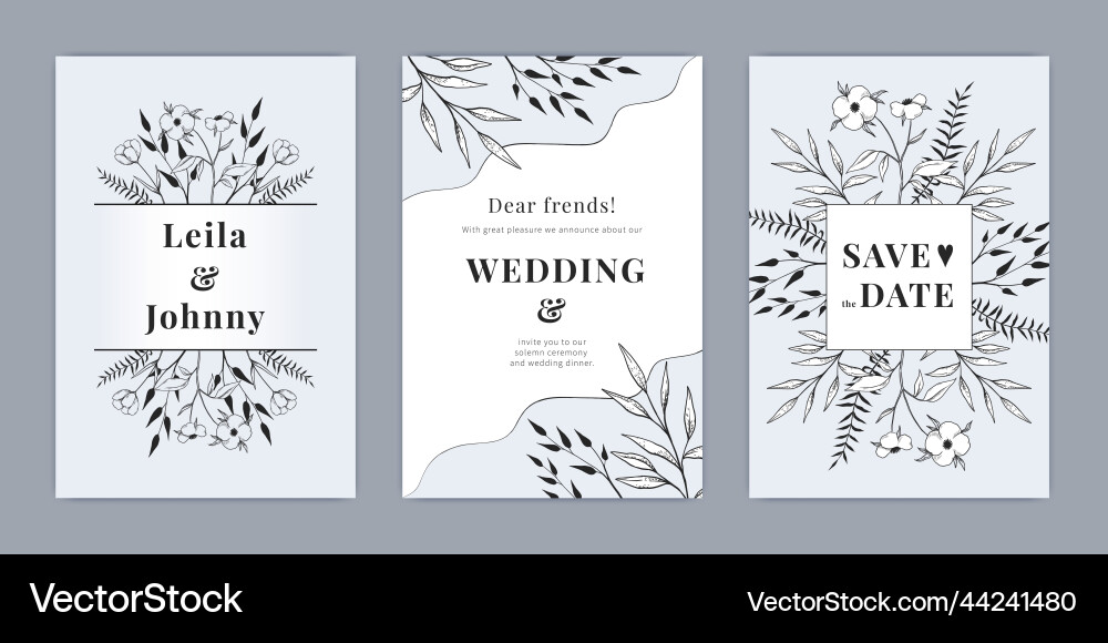 Wedding invite card nature flowers posters white Wedding invite card nature flowers posters white vector image
