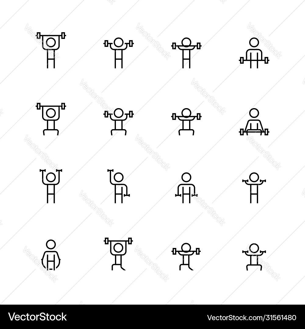 Weightlifting icon set in thin line style Vector Image