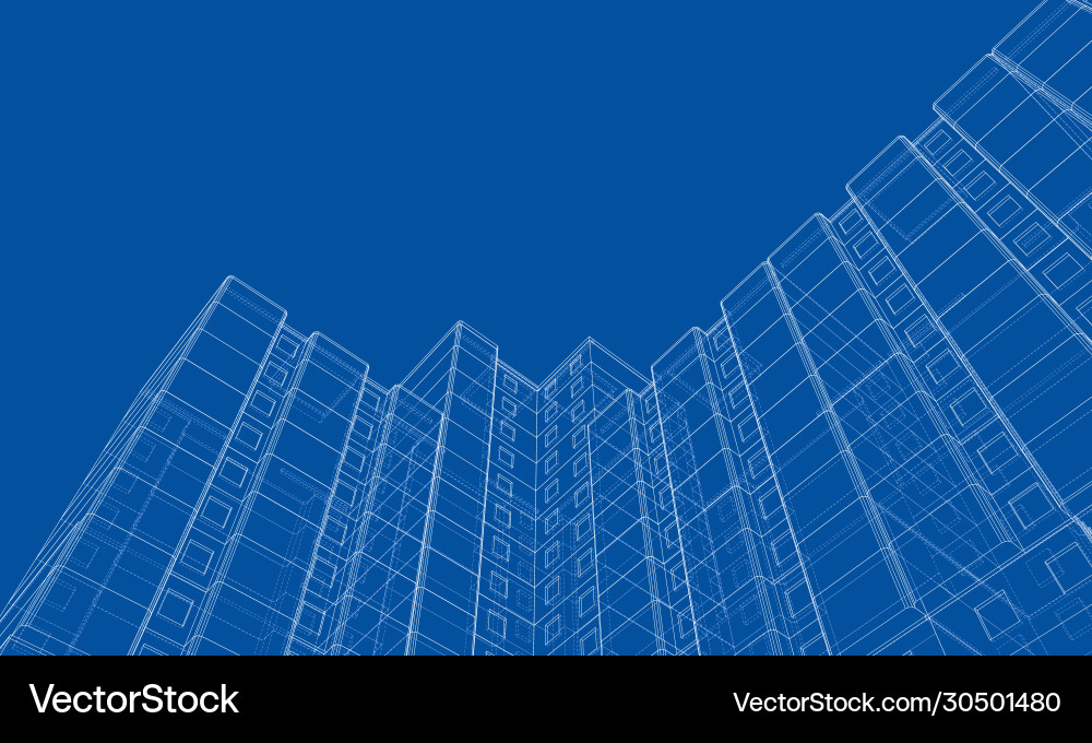 Wire-frame model a multi-storey building Vector Image