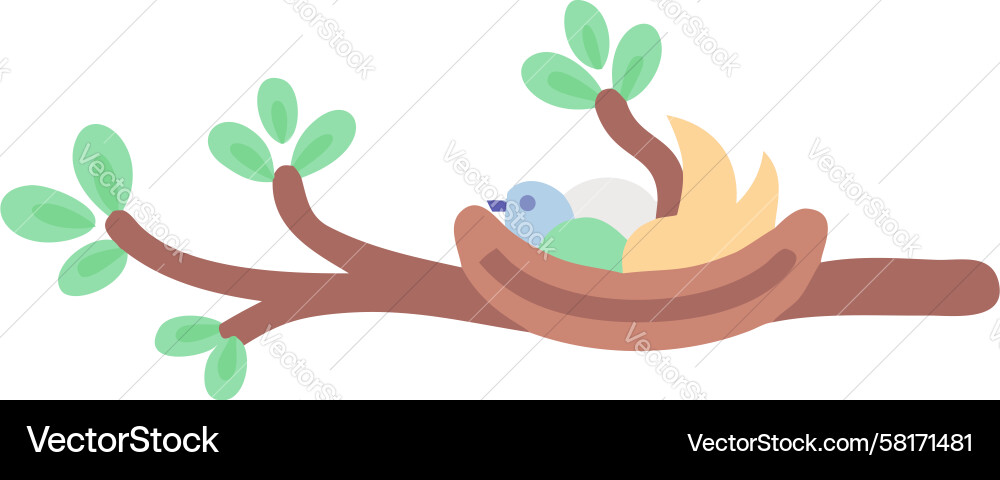 Bird Nest in Tree Branch Vector Image