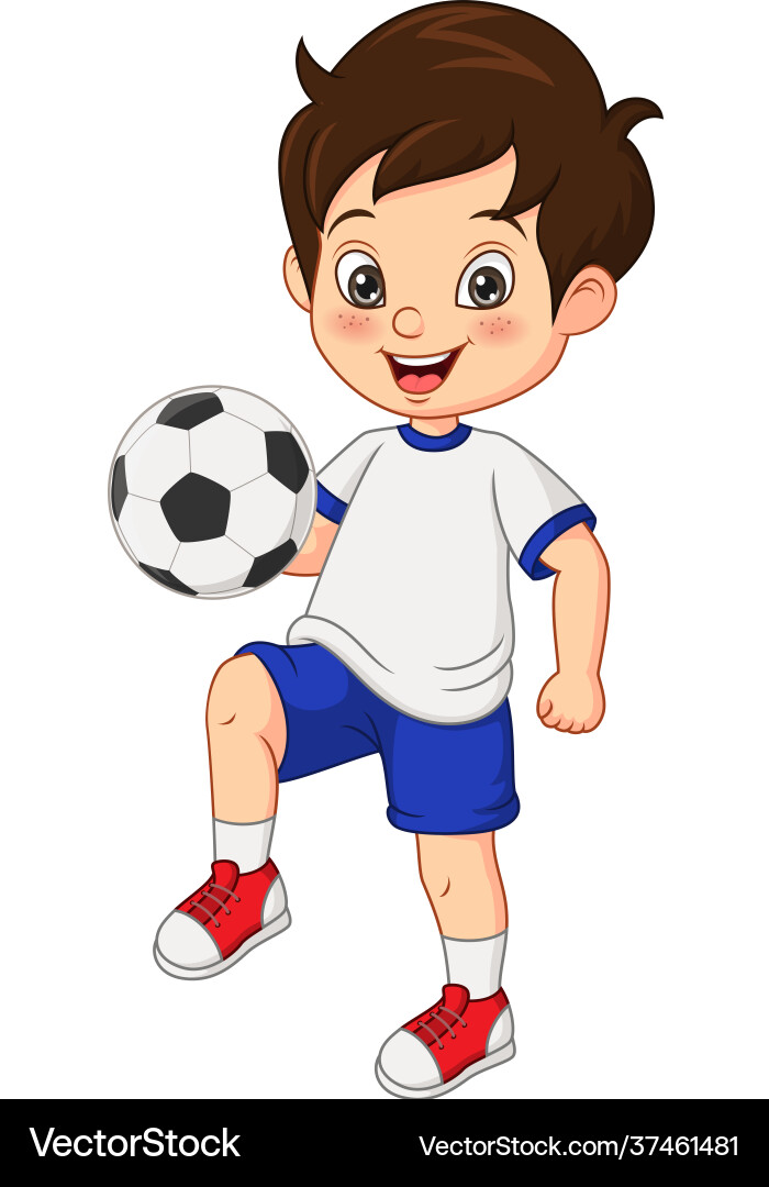 Cartoon little boy playing football vector image