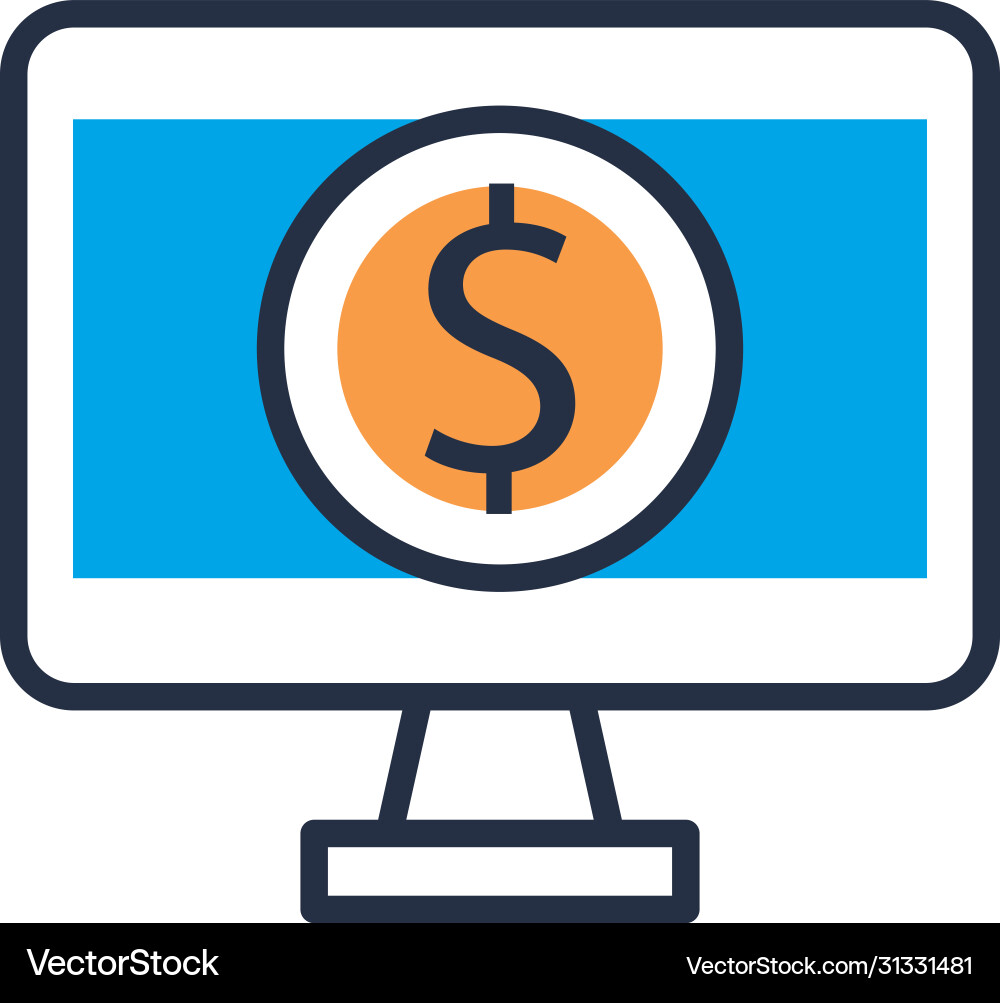 Computer desktop with coin fill style icon Computer desktop with coin fill style icon vector image