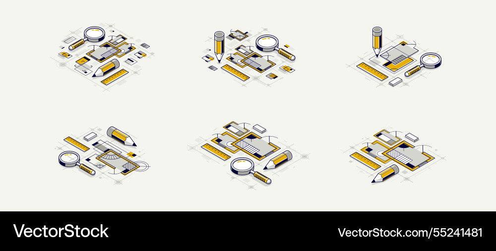 Engineering project concept set paper document Engineering project concept set paper document vector image