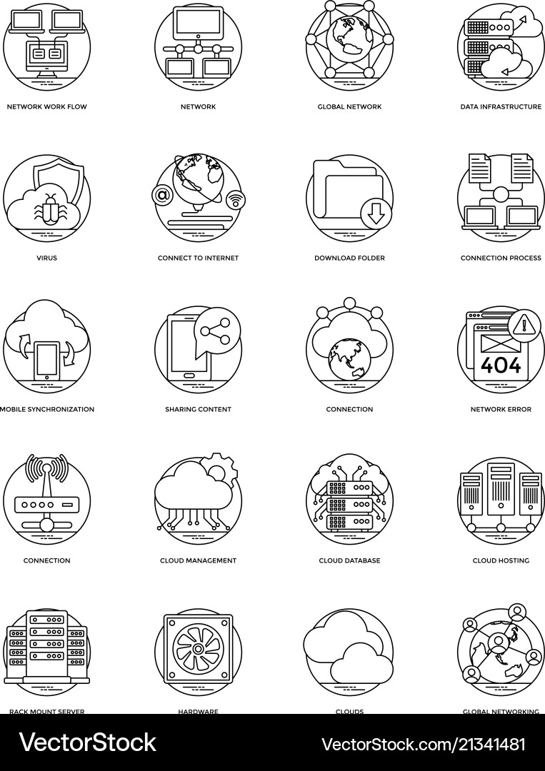Internet and networking line pack vector image