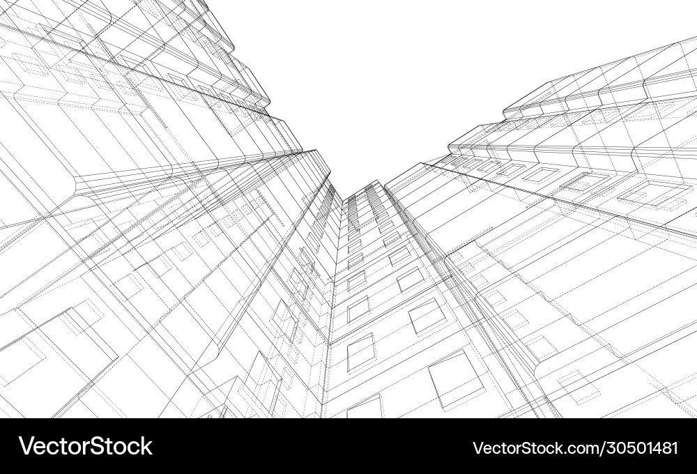 Multi-Story Building Wireframe Model Vector Image