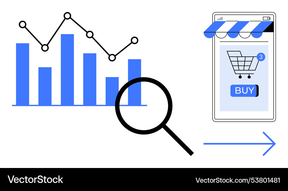 Online shopping analytics with bar graph Online shopping analytics with bar graph Vector Image