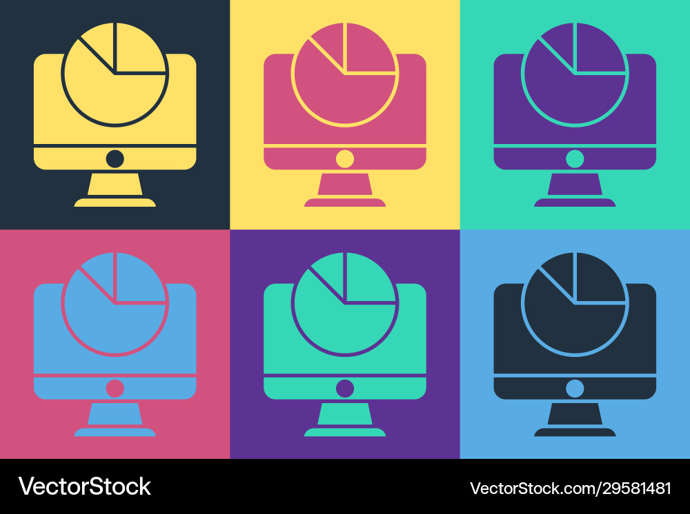 Pop art computer monitor with graph chart icon Pop art computer monitor with graph chart icon vector image
