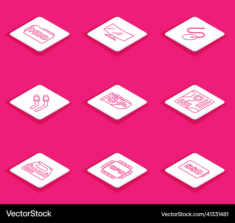Set line hard disk drive hdd computer monitor Set line hard disk drive hdd computer monitor vector image
