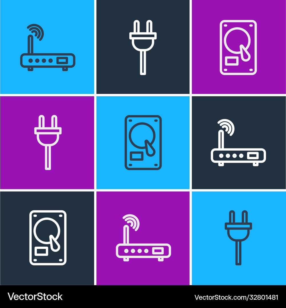 Set line router and wi-fi signal hard disk drive Vector Image