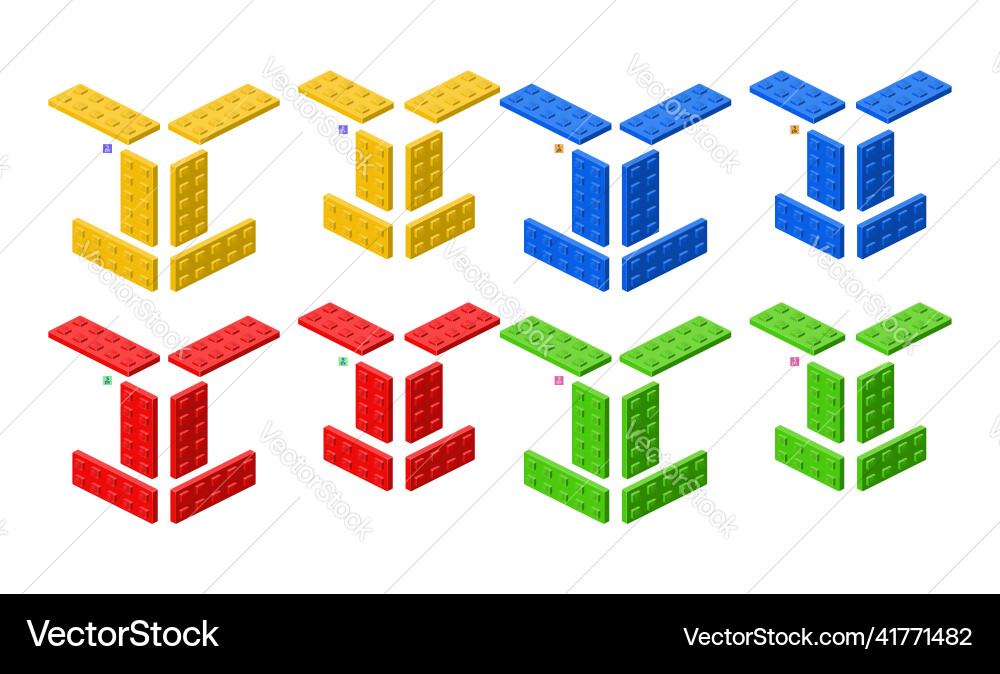 3d set of colored constructor kit in isometry 3d set of colored constructor kit in isometry vector image