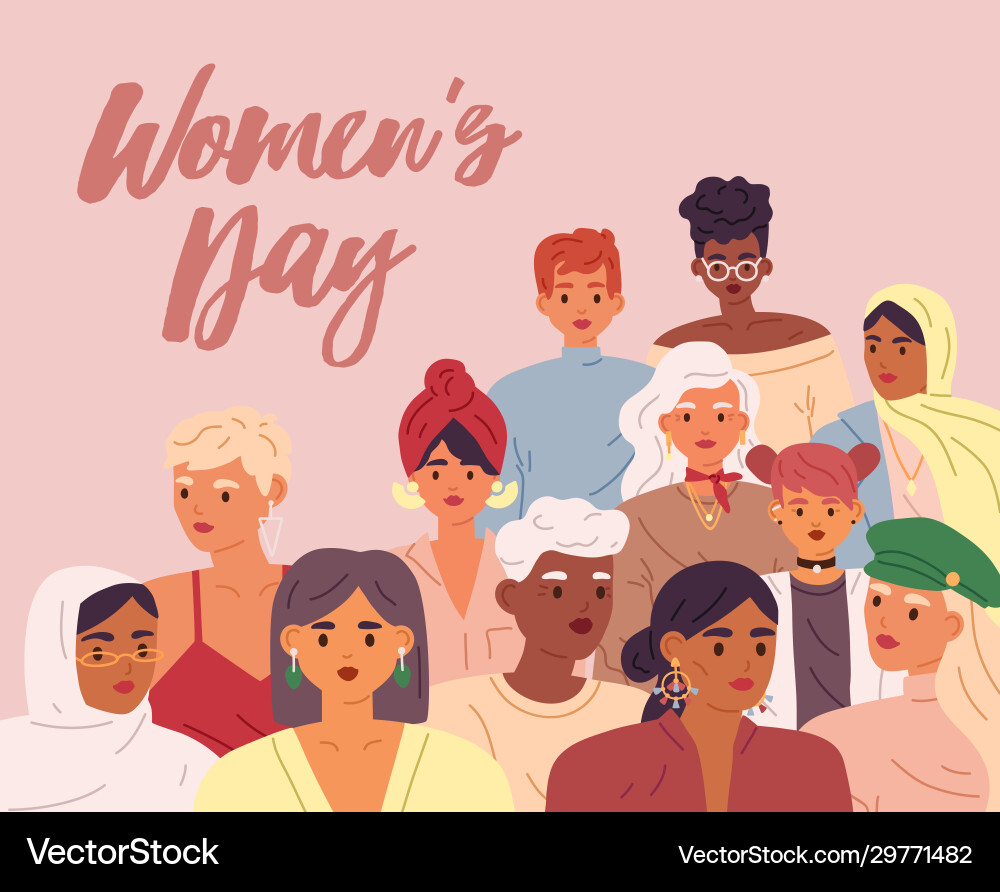 International womens day greeting card crowd International womens day greeting card crowd vector image