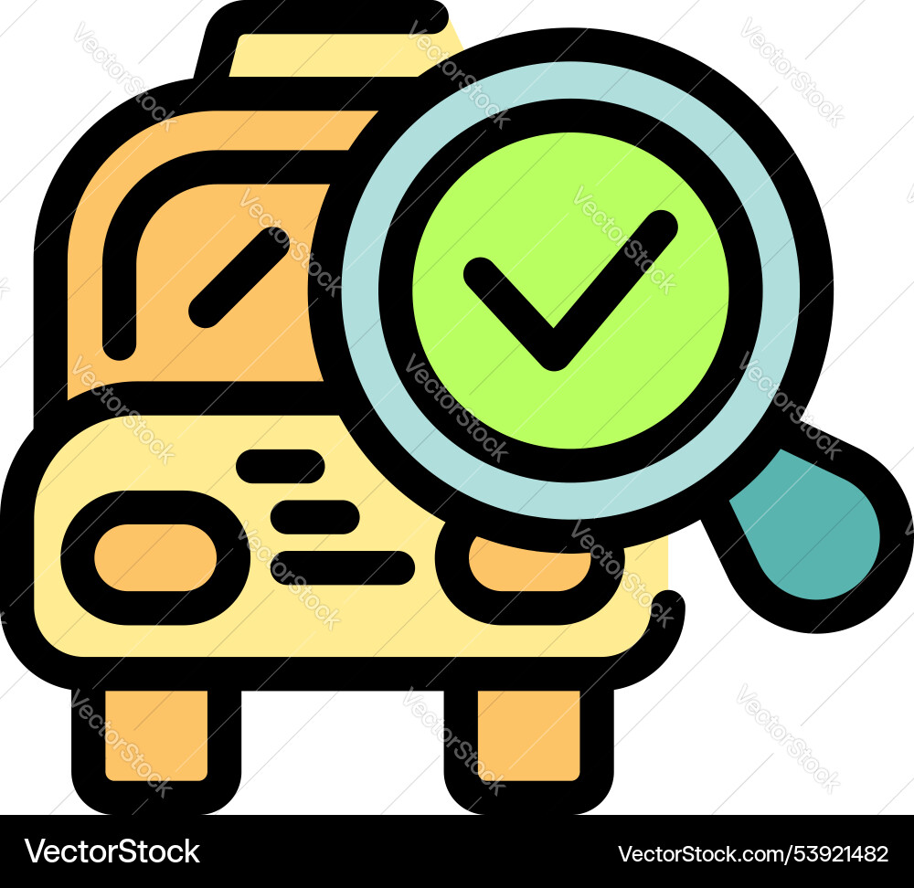 Magnifying glass checking approving a bus passing Vector Image