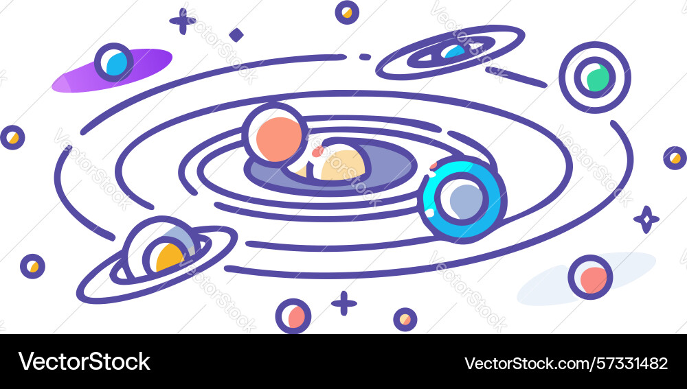 Multi-planet system cosmic orbits space vector image