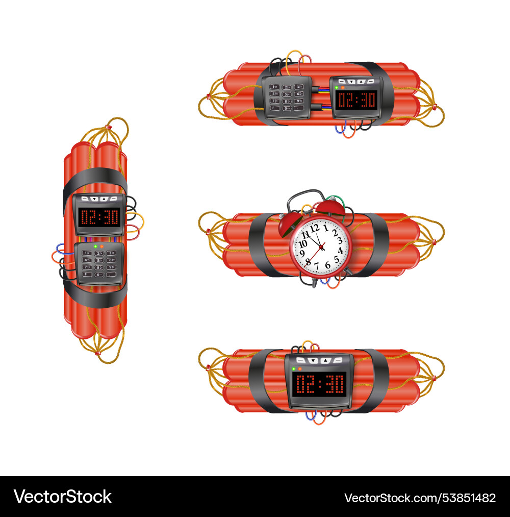 Realistic 3d bomb dynamite sticks with burning Vector Image