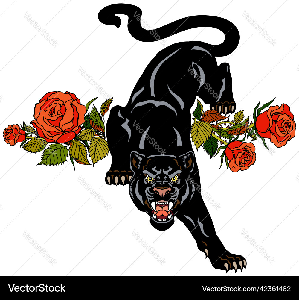 Roaring Panther with Roses vector image