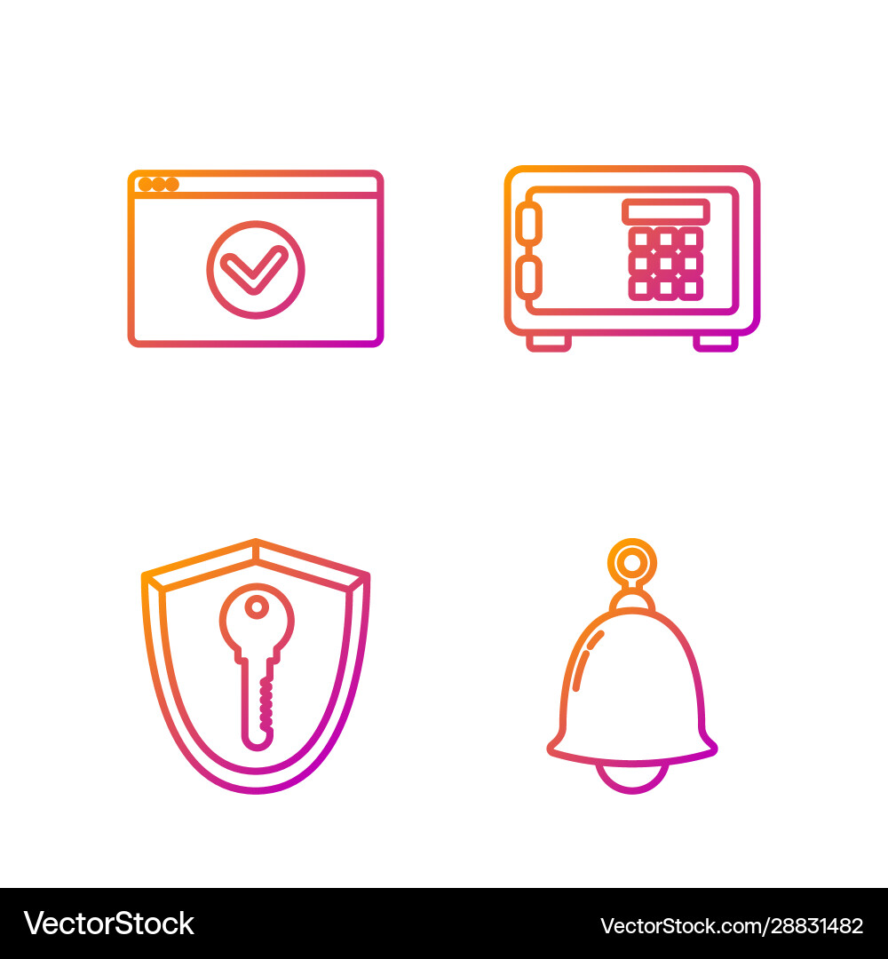 Set line ringing bell shield with key secure Set line ringing bell shield with key secure vector image