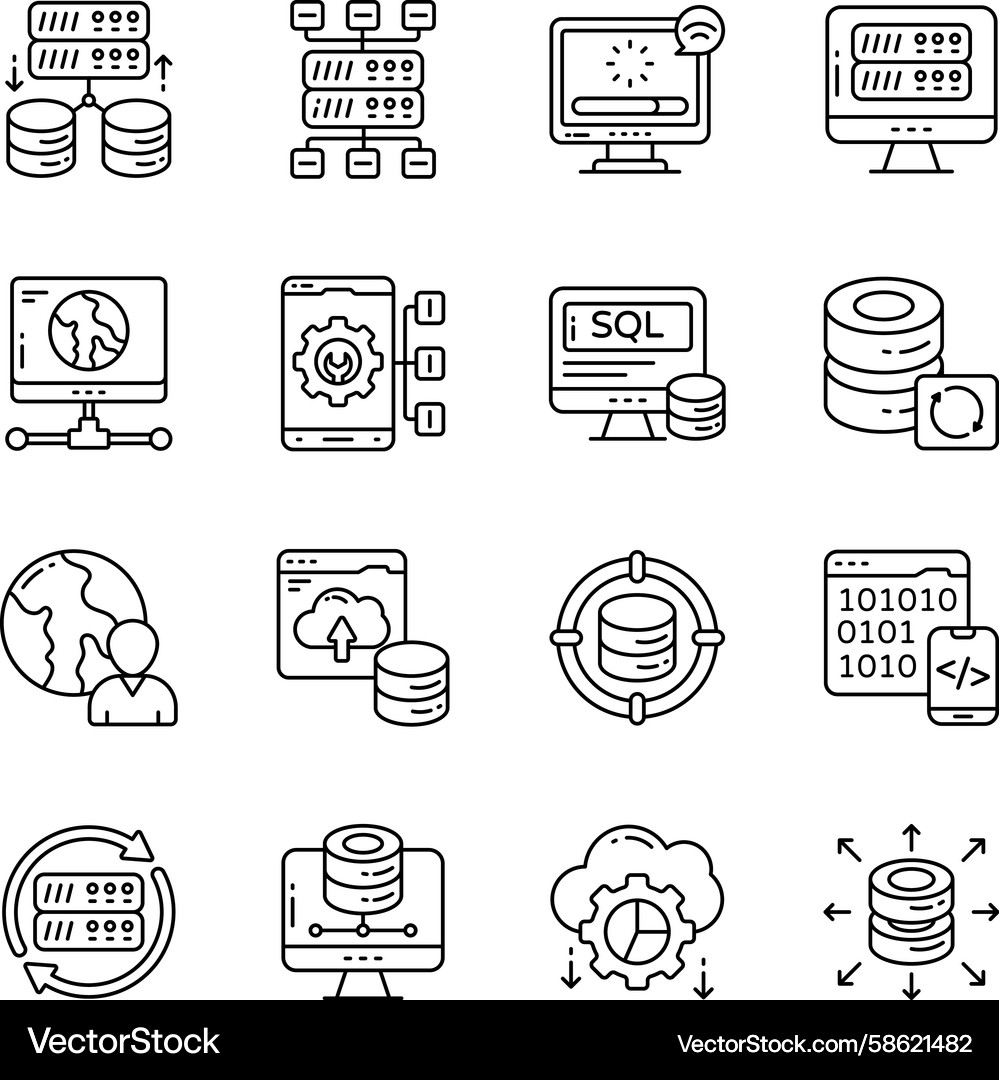 Set of database linear icons Vector Image