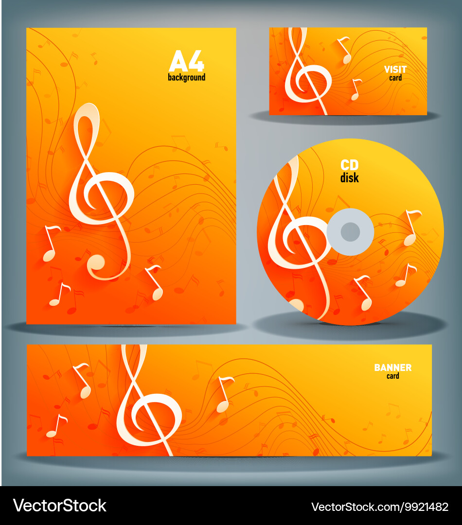 Set of template designs with music notes and key vector image