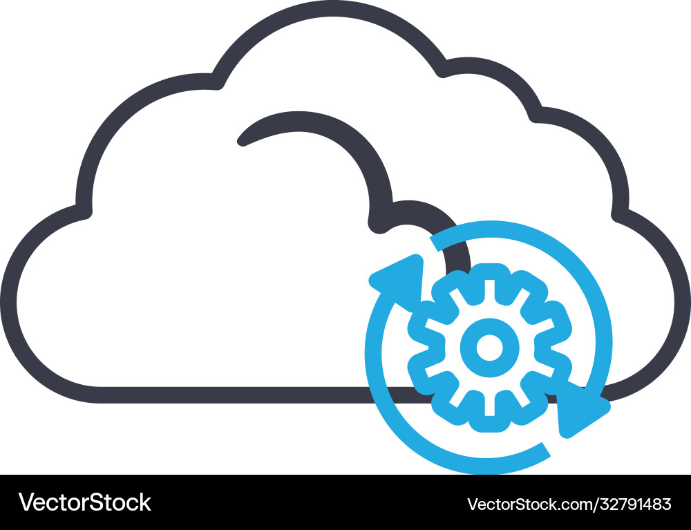 Cloud computing with gear line style icon vector image