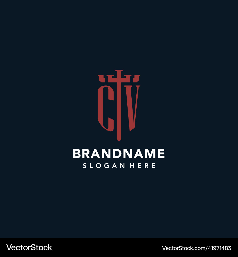 Cv initial monogram logos with sword and shield Cv initial monogram logos with sword and shield Vector Image