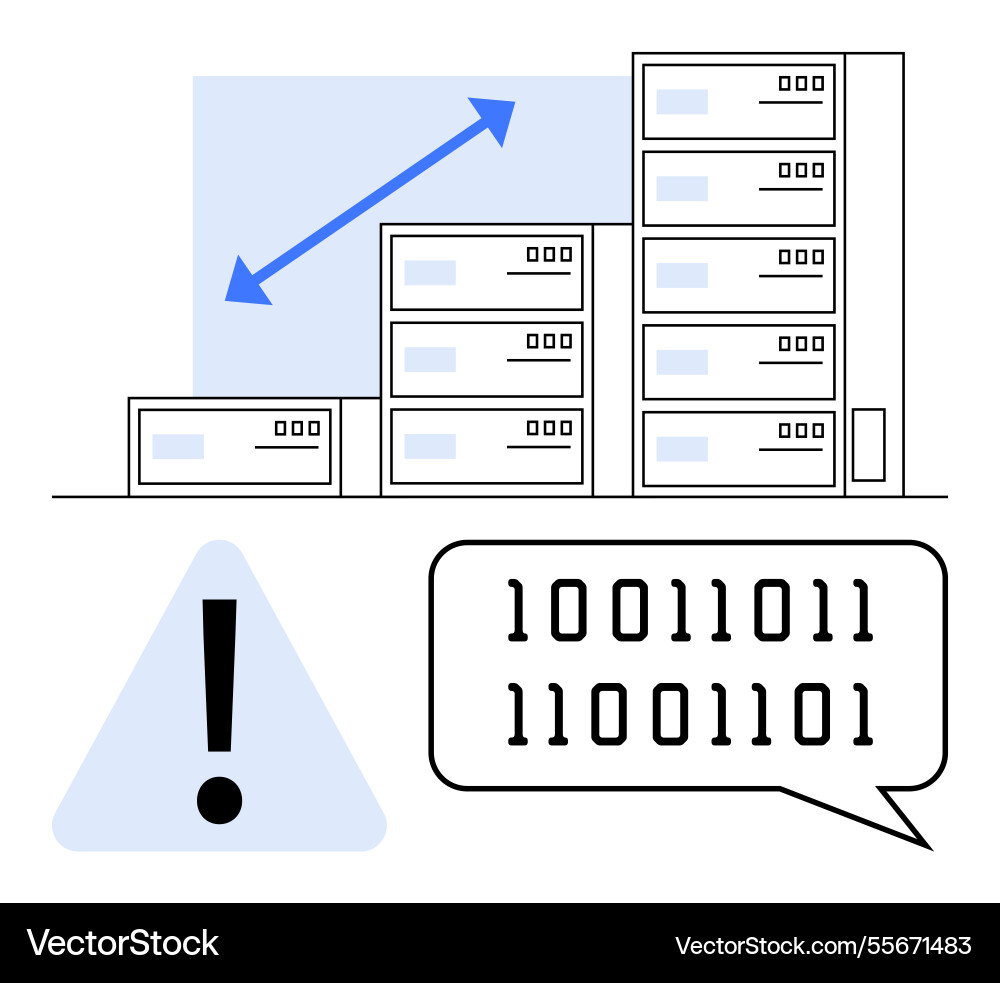 Data storage growth with binary code and alert Data storage growth with binary code and alert vector image