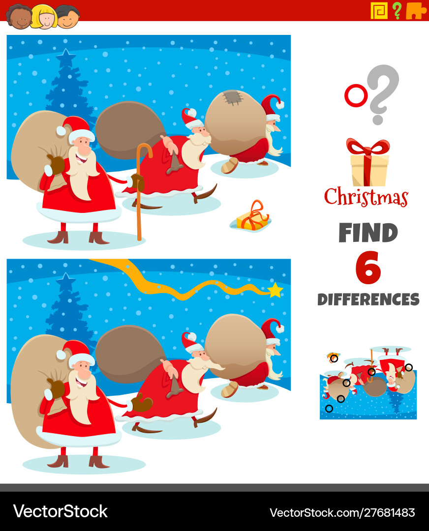Differences game with santa claus characters group Differences game with santa claus characters group vector image
