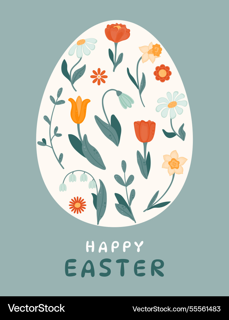 Egg-shaped frame with spring flowers inside Vector Image