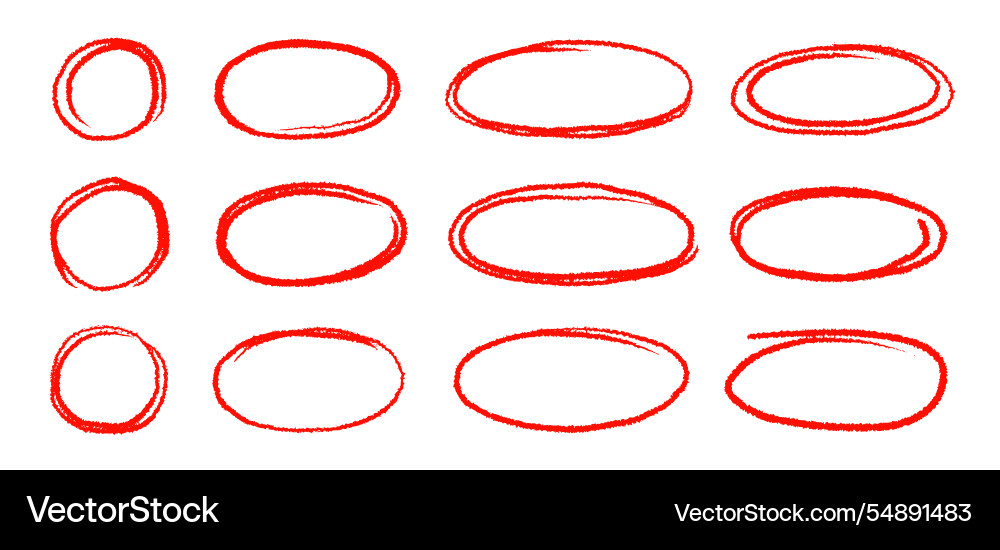 Hand drawn red highlight oval frame shape set Hand drawn red highlight oval frame shape set Vector Image