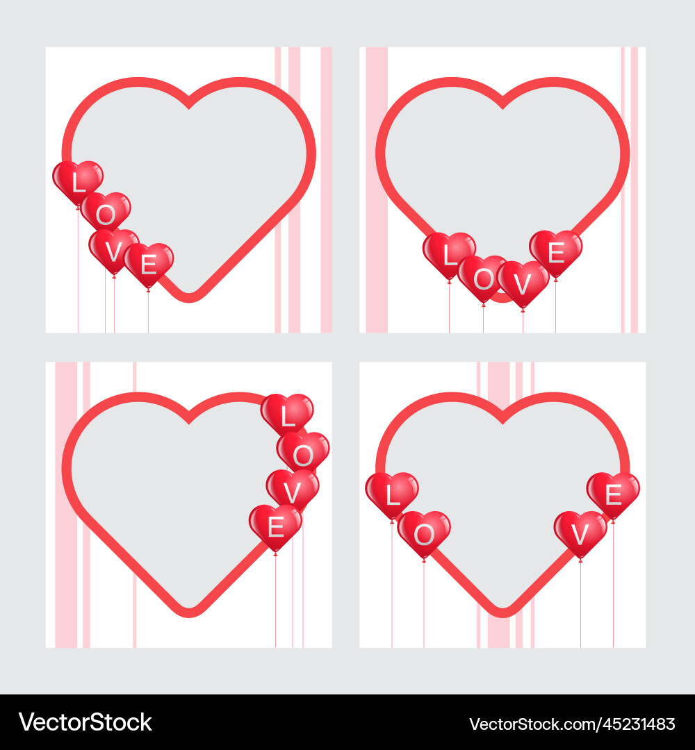 Heart background set border frame design love Vector Image