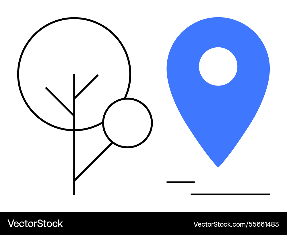 Minimalistic tree and blue map pin design Vector Image