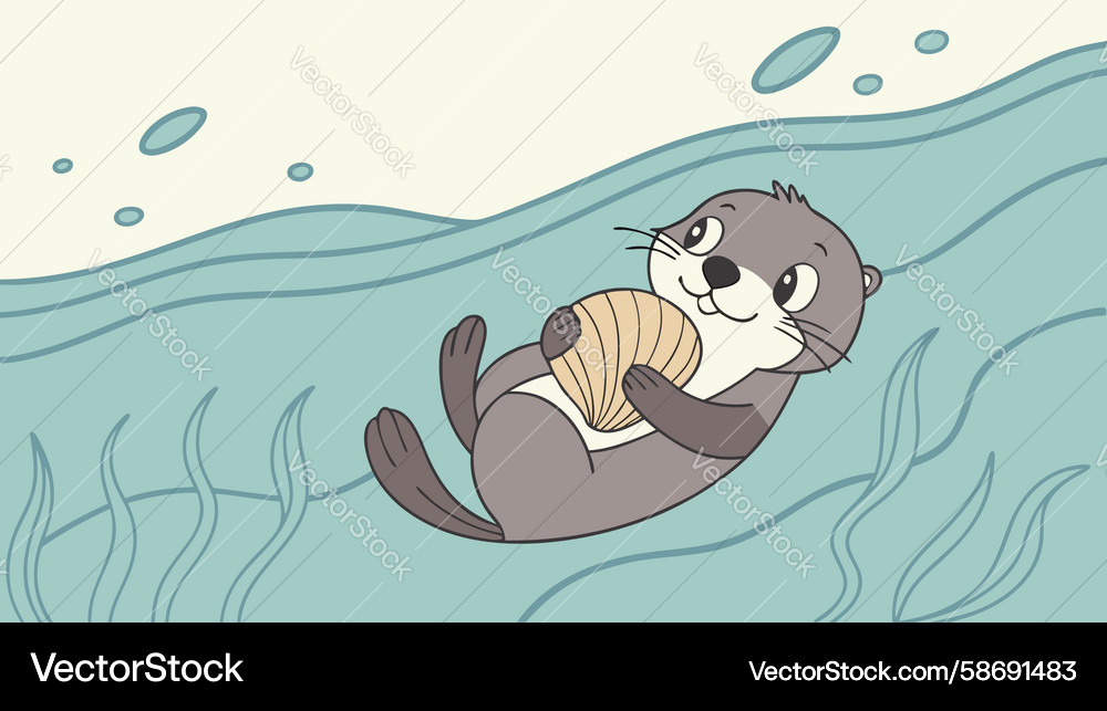 Playful otter holding an object while floating Vector Image