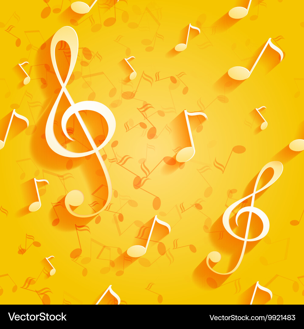 Seamless yellow pattern with music notes and key vector image