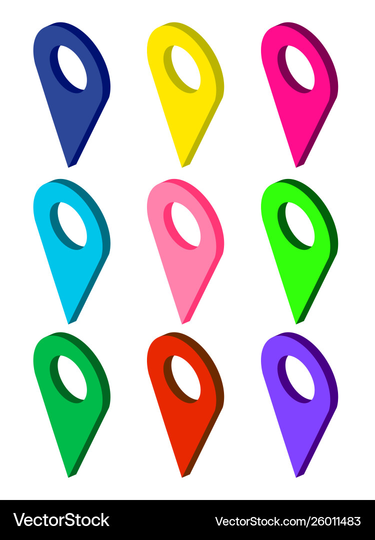 Set isometric map pointers multicolor pin Set isometric map pointers multicolor pin vector image