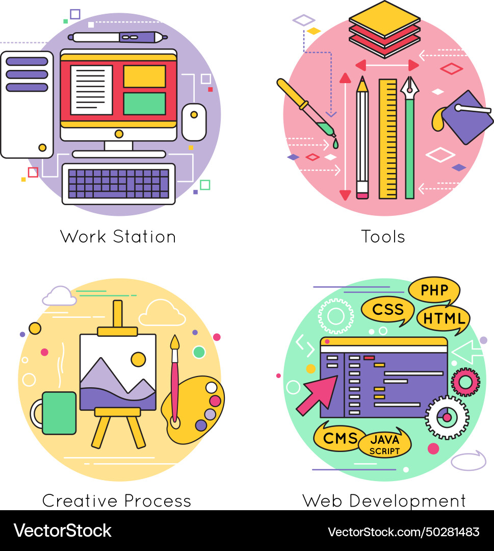 Web design line icon set vector image