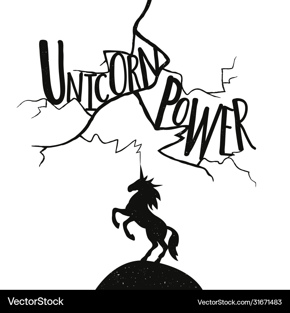 With lightning and unicorn lettering text With lightning and unicorn lettering text vector image